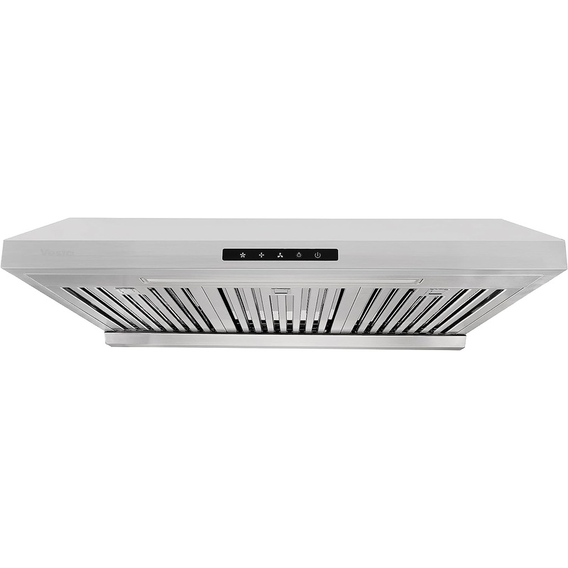 Vesta Arlington 850 CFM Powerful 30 Inch Under Cabinet Range Hood With Seamless Stainless Steel Body, Twin Turbo Motors, 3 Speed Touch Screen, Round Vent, Baffle Filters, LED Lights, Oil Collector
