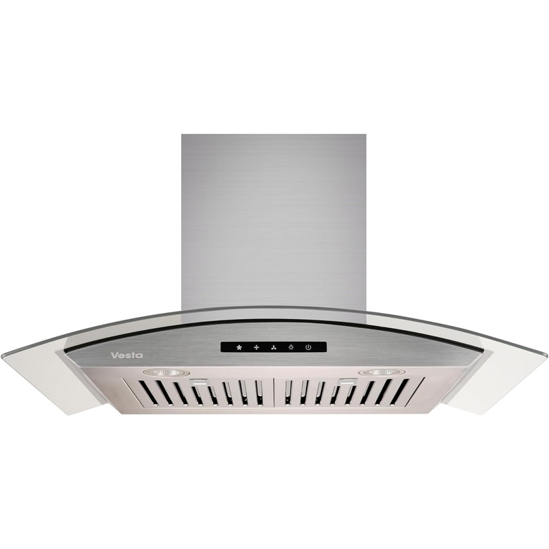 Vesta Rome 30 Inch Range Hood, 800CFM Wall Mount Curved Glass Stove Vent Hood For Kitchen With 3-Speed Exhaust Fan,Touch Screen,Auto Shut-Off, Baffle Filter, Rome Stainless Steel