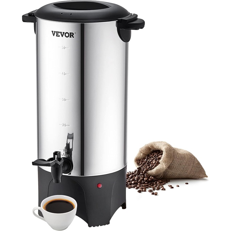 VEVOR Commercial Coffee Urn, 50 Cups/7.5qt Stainless Steel Large Coffee Dispenser, 1000W 110V Electric Coffee Maker Urn For Quick Brewing, Hot Water Urn with Detachable Power Cord for Easy Cleaning