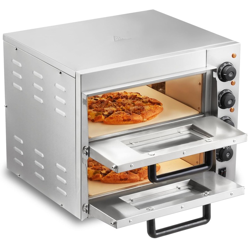 VEVOR Commercial Pizza Oven Countertop, 14 Double Deck Layer, Stainless Steel Electric Pizza Oven with Stone and Handle, Multipurpose Indoor Pizza Maker for Restaurant Home Pretzels Baked