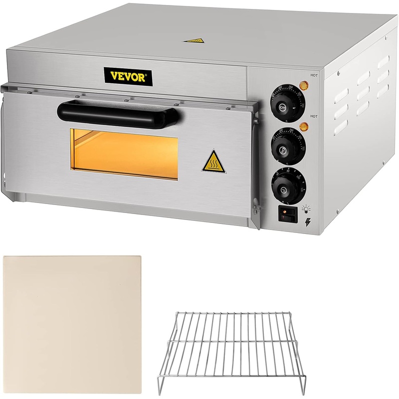 VEVOR Commercial Pizza Oven Countertop, 14 Single Deck Layer, 110V 1300W Stainless Steel Electric Pizza Oven with Stone and Shelf, Multipurpose Indoor Pizza Maker for Restaurant Home Pretzels Baked