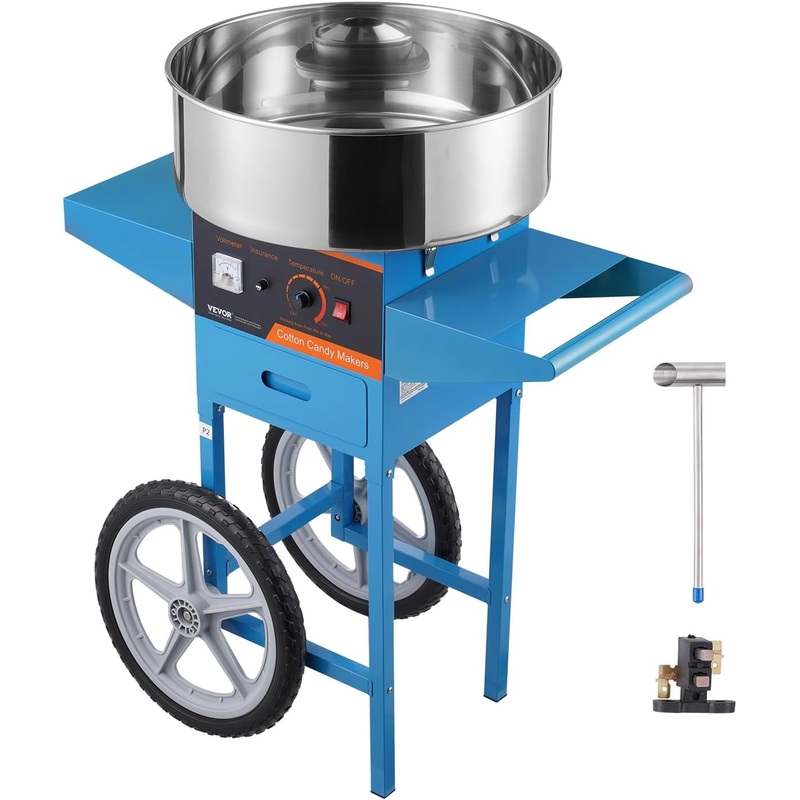 VEVOR Electric Cotton Candy Machine with Cart, 1000W Commercial Candy Floss Maker with Stainless Steel Bowl, Sugar Scoop and Drawer, Perfect for Home, Kids Birthday, Family Party, Blue