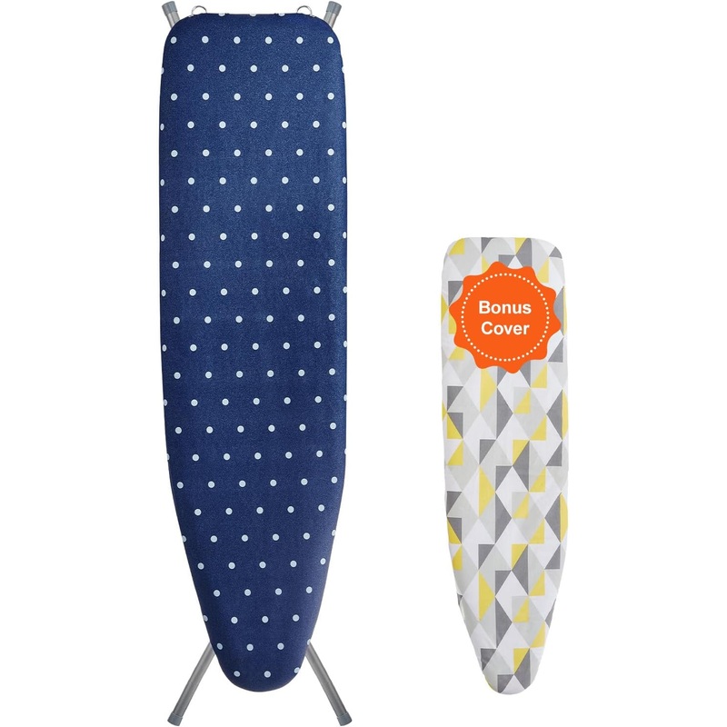 VEVOR Ironing Board with Bottom Storage Tray, Thickened 4 Layers Iron Board with Heat Resistant Cover and 100% Cotton Cover, 10 Adjustable Heights Ironing Board for Home Laundry Room Use (Size 5515)
