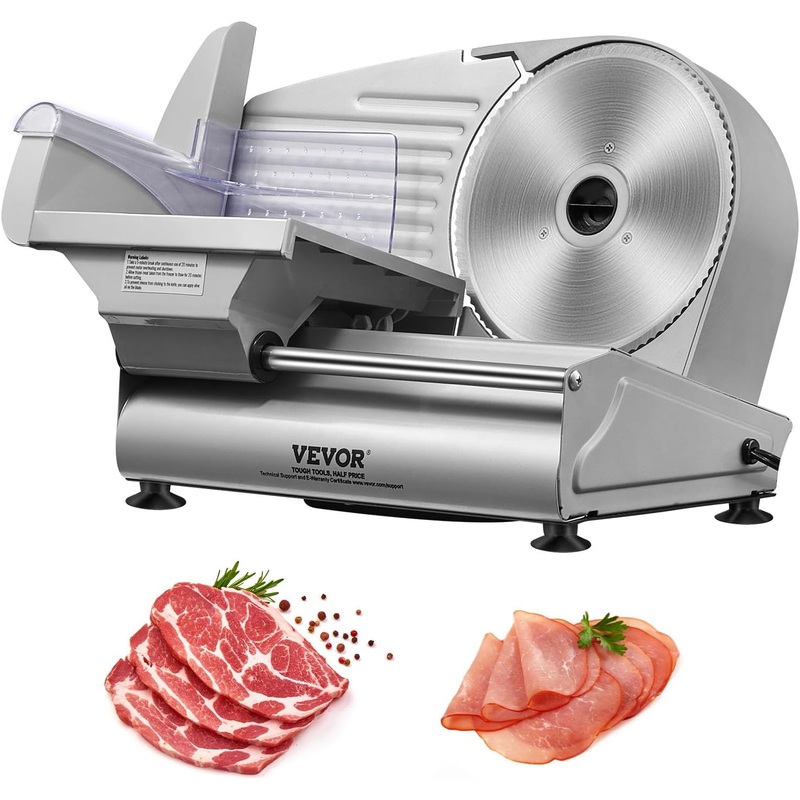 VEVOR Meat Slicer, 180W Electric Deli Food Slicer with 7.5 SUS420 Stainless Steel Blade and Blade Guard, 0-0.6 inch Adjustable Thickness for Home Use, Easy to Clean, Cut Meat, Bread, Ham and Cheese