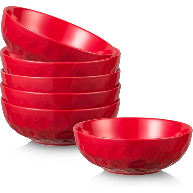 vicrays Ceramic Pasta Bowls Set, 32 Ounce Soup Bowls, Large Salad Bowls, Dishwasher Microwave Safe, Fluted stoneware Bowls for Kitchen, Serving Bowls  Set of 6 Red