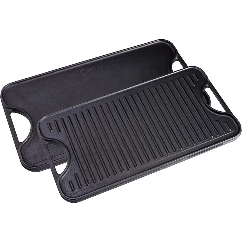 Victoria 18.5-by-10-Inch Rectangular Cast Iron Griddle, Preseasoned Reversible Griddle