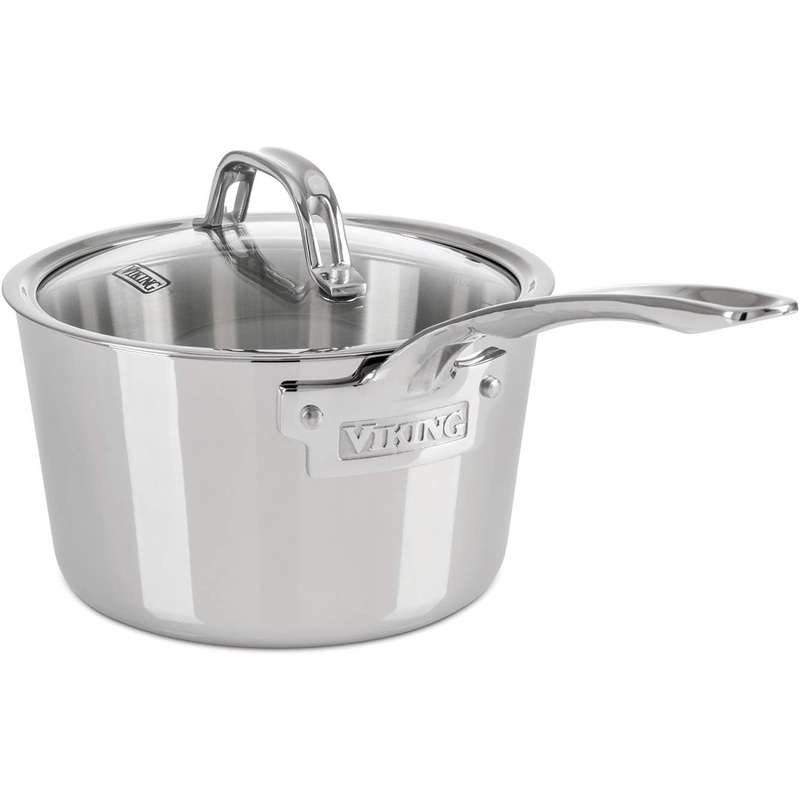 Viking Culinary Contemporary 3-Ply Stainless Steel Saucepan, 2.4 Quart, Includes Glass Lid, Dishwasher, Oven Safe, Works on All Cooktops including Induction