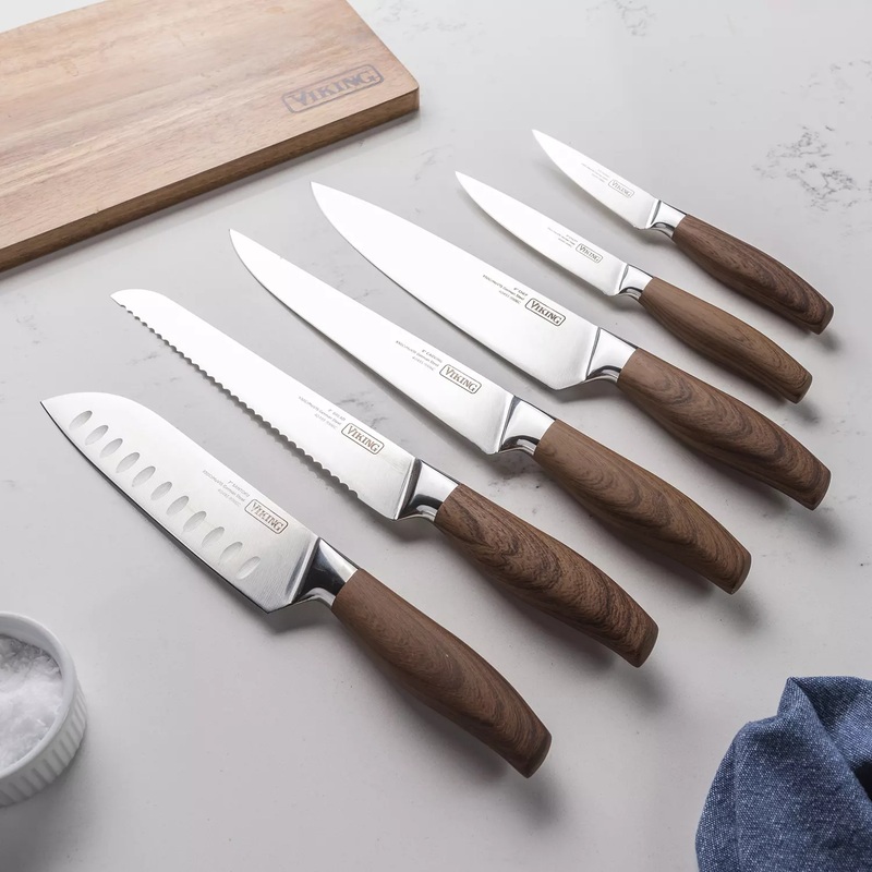 Viking German Steel Hollow Handle Professional Knife Set, 6 Piece, brown