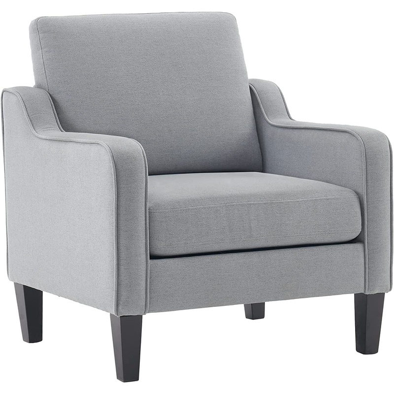 VINGLI Mid-Century Modern Accent Chair,Living Room Upholstered Armchair with Scooped Arms for Bedroom,Apartment,Studio,Office,Waiting Room,Light Gray