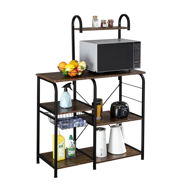 Vintage Kitchen Bakers Rack Utility Storage Shelf 35.5 Microwave Stand 4-Tier 3-Tier Shelf for Spice Rack Organizer Workstation with 10 Hooks