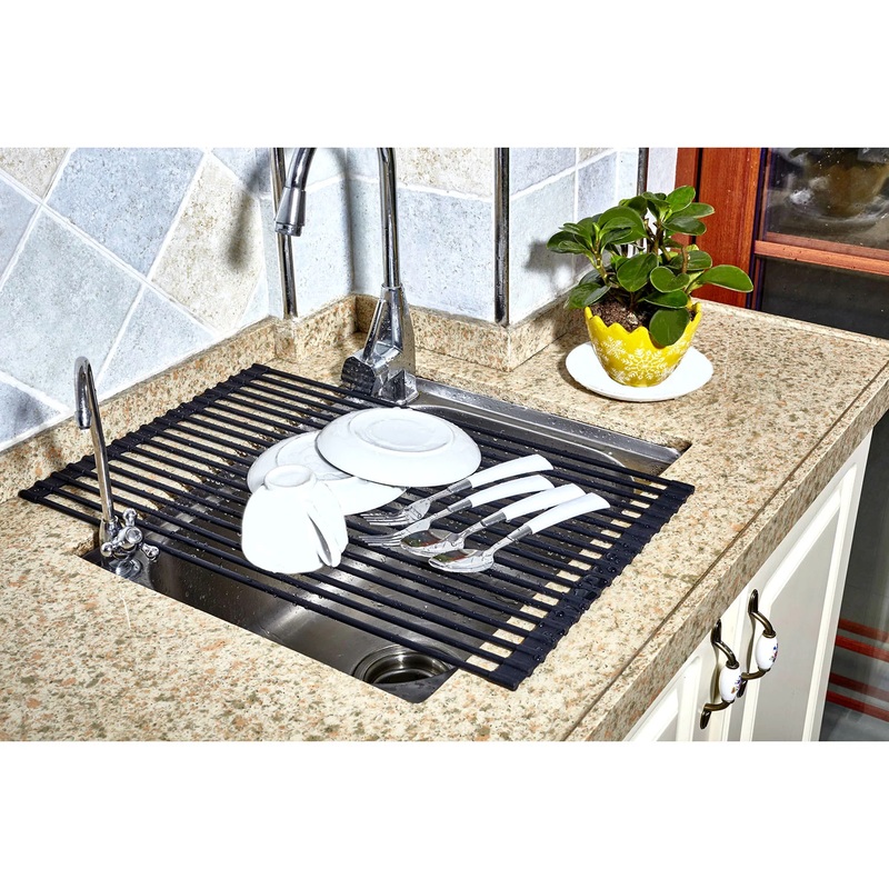 True & Tidy, Multi-Purpose Over The Sink Roll-Up Drying Rack, DR-881, Black