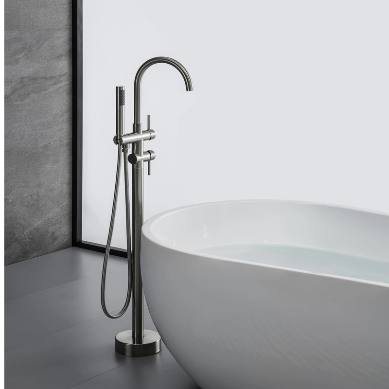 TrustMade Double Handle Freestanding Tub Filler with Handshower  R01 (Brushed Nickel)
