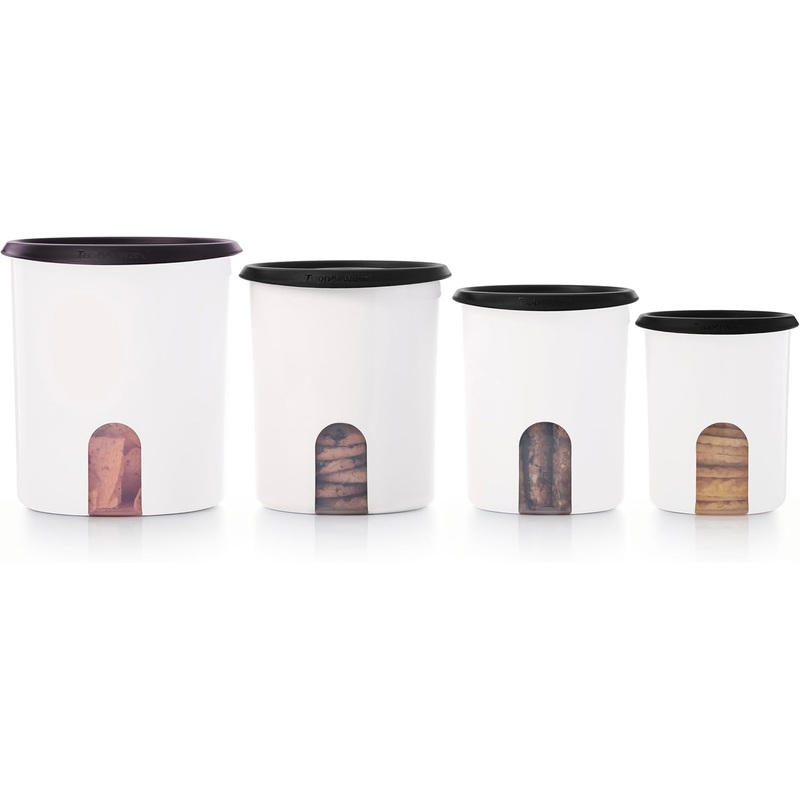 Tupperware One Touch Reminder Canisters Food Storage Set  Dishwasher Safe & BPA Free  (4 Containers + 4 Lids)