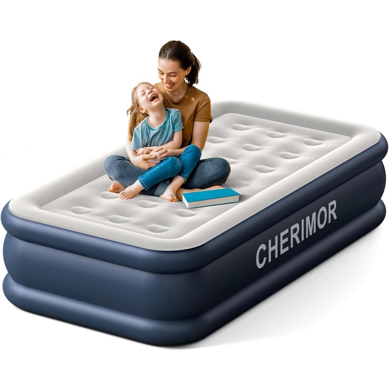 Twin Air Mattress with Built in Pump, 18 inch High Thicken Sturdy Inflatable Mattress, Comfortable Sleeping Surface, Portable Blow up Mattress with Carry Bag, Air Bed for Camping, Office