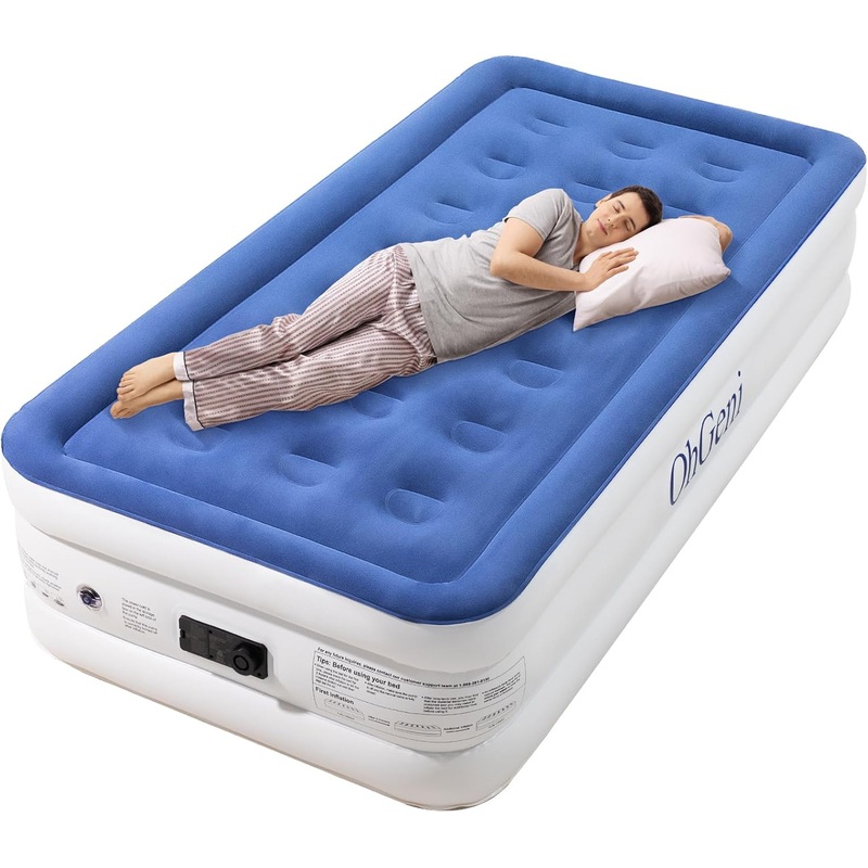 Twin Air Mattress with Built in Pump, 18 Inch Quick Inflation/Deflation Camping Air Mattress, Enduring Blow Up Mattresses for Hiking,Travel, Home, Guests, Indoor, Portable Full Air Bed, Blue
