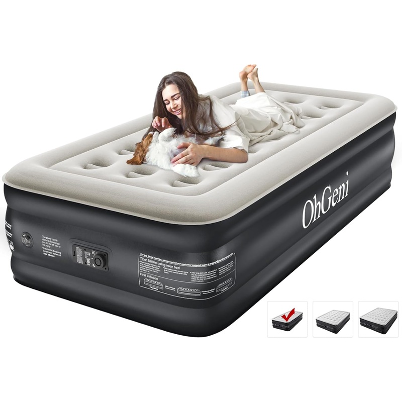 Twin Air Mattress with Built in Pump for Guest, 18 Tall Colchon Inflables Blow Up Air Bed with Carrying Bag for Camping, Raised Elevated Double Airbed, Foldable&Portable Air Mattress, Black