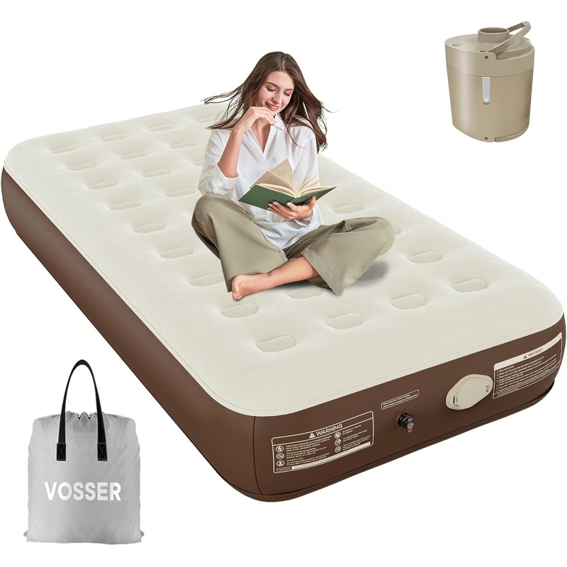 Twin Air Mattress with Built in Pump, Inflatable Mattress with Flocked Top,Fast & Easy Blow Up Mattress with Storage Bag, Luxury Rest Airbed for Home, Camping & Guests