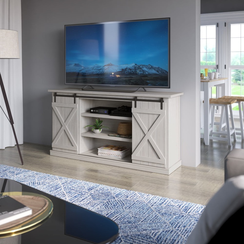 Twin Star Home Modern Farmhouse TV Stand with Sliding Barn Doors  for TVs up to 70 , Sargent Oak