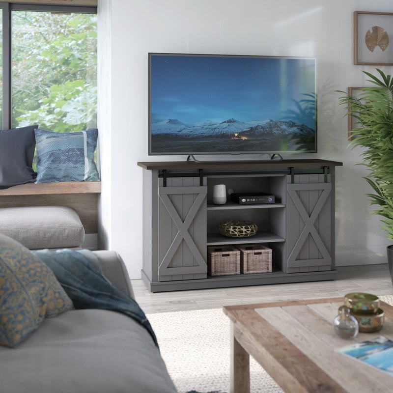 Twin Star Home Terryville Barn Door TV Stand for TVs up to 60, Dark Gray