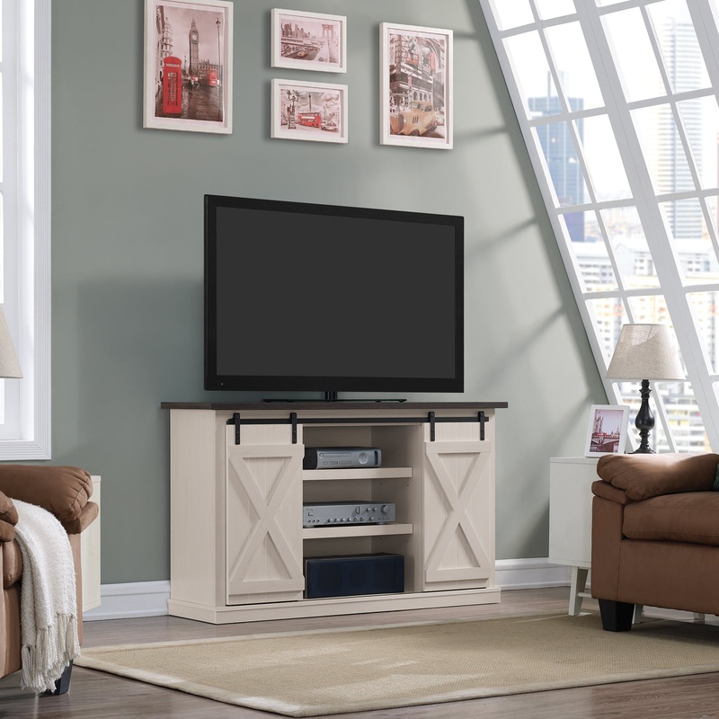 Twin Star Home Terryville Barn Door TV Stand for TVs up to 60, Old White