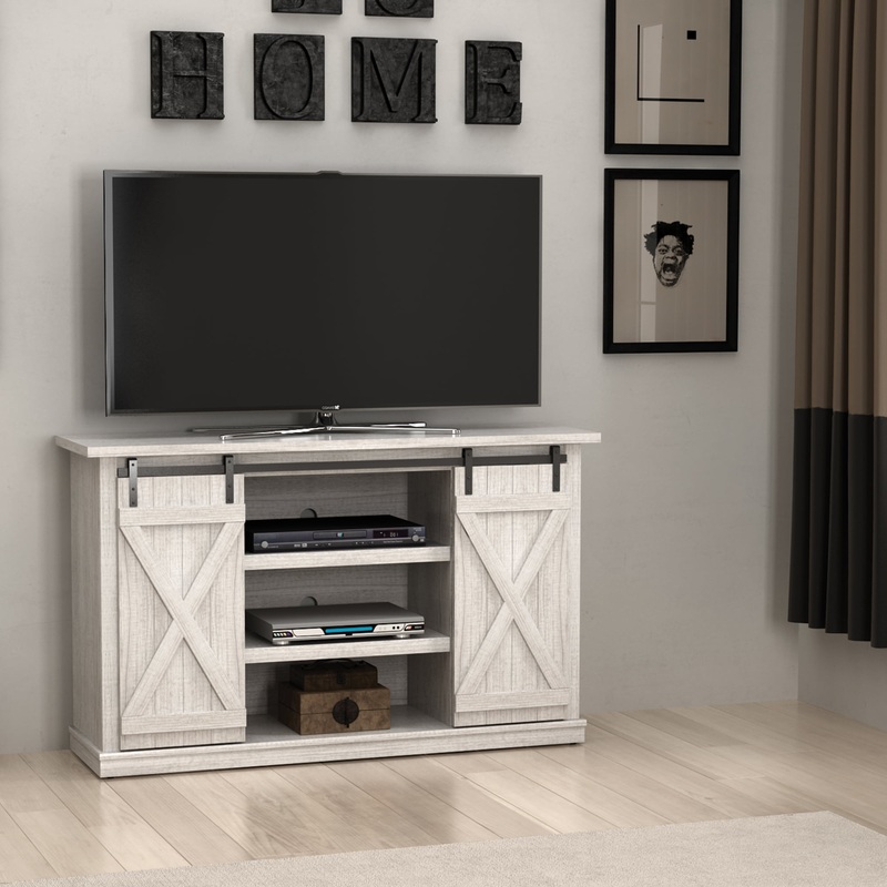 Twin Star Home Terryville Barn Door TV Stand for TVs up to 60, White Oak