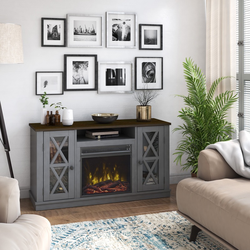 Twin Star Stanton Ridge Electric Fireplace TV Stand for TVs up to 55, Antique Gray