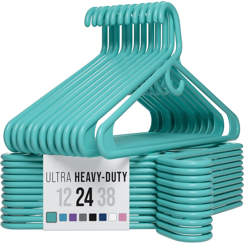 Ultra Heavy Duty Plastic Clothes Hangers  Aqua  Durable Coat, Suit and Clothes Hanger. Perchas De Ropa (24 Pack  Aqua)