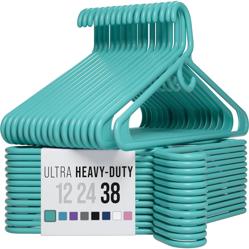 Ultra Heavy Duty Plastic Clothes Hangers  Aqua  Durable Coat, Suit and Clothes Hanger. Perchas De Ropa (38 Pack  Aqua)