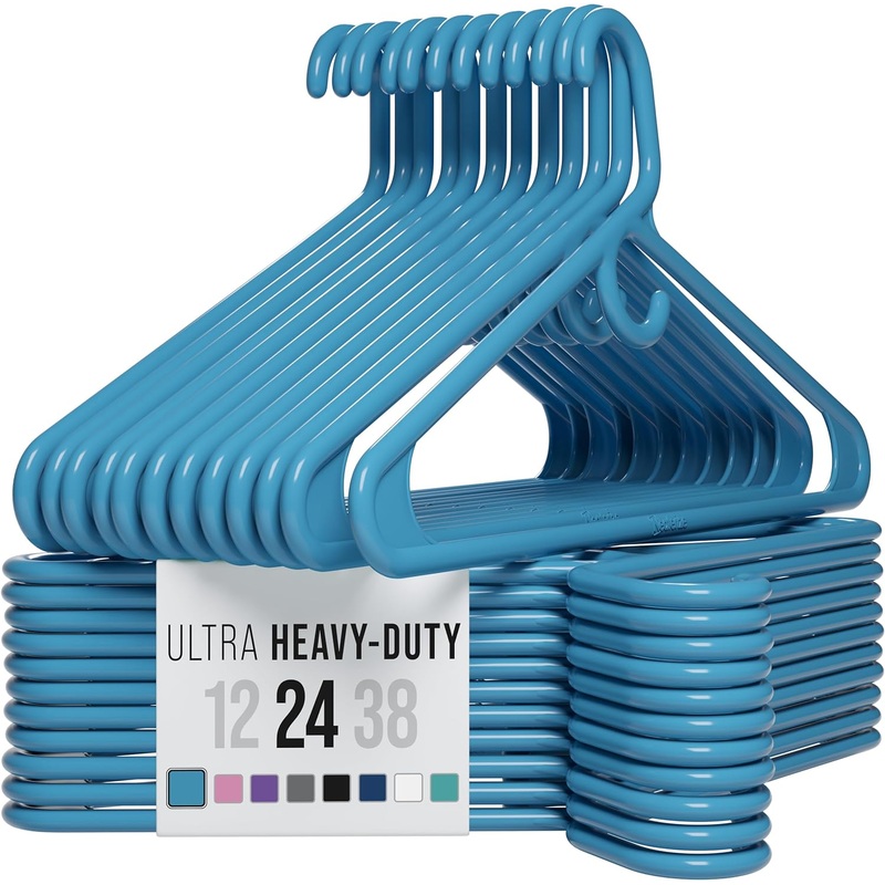 Ultra Heavy Duty Plastic Clothes Hangers  Blue  Durable Coat, Suit and Clothes Hanger. Perchas De Ropa (24 Pack  Blue)