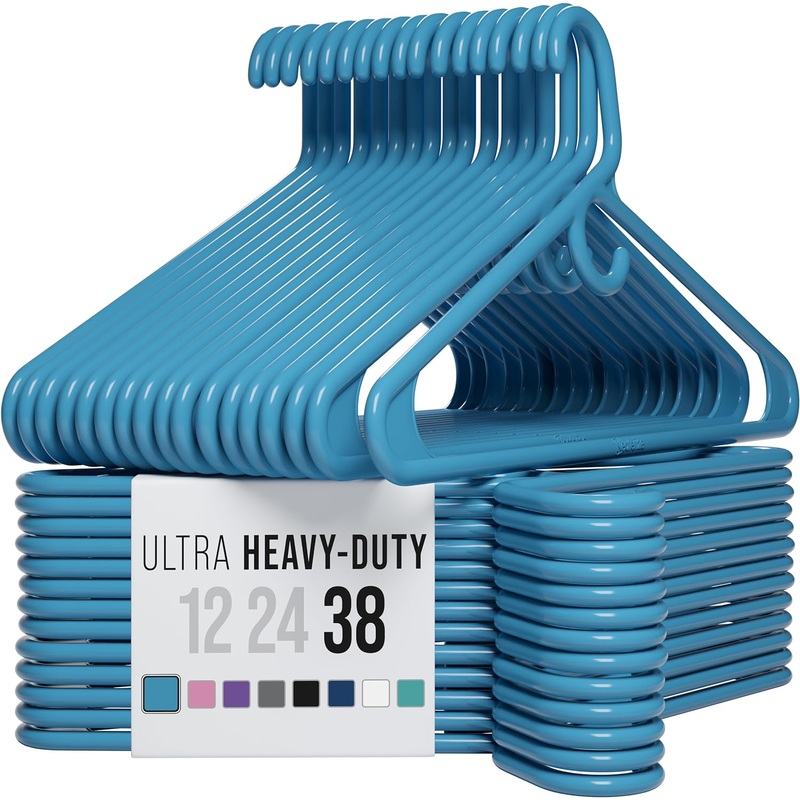 Ultra Heavy Duty Plastic Clothes Hangers  Blue  Durable Coat, Suit and Clothes Hanger. Perchas De Ropa (38 Pack  Blue)