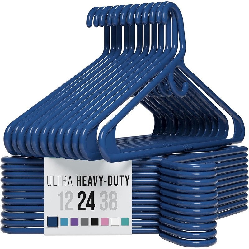 Ultra Heavy Duty Plastic Clothes Hangers  Navy  Durable Coat, Suit and Clothes Hanger. Perchas De Ropa (24 Pack  Navy)