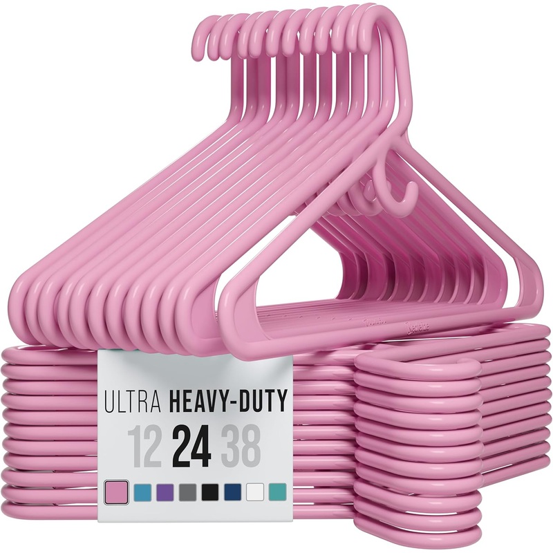 Ultra Heavy Duty Plastic Clothes Hangers  Pink  Durable Coat, Suit and Clothes Hanger. Perchas De Ropa (24 Pack  Pink)