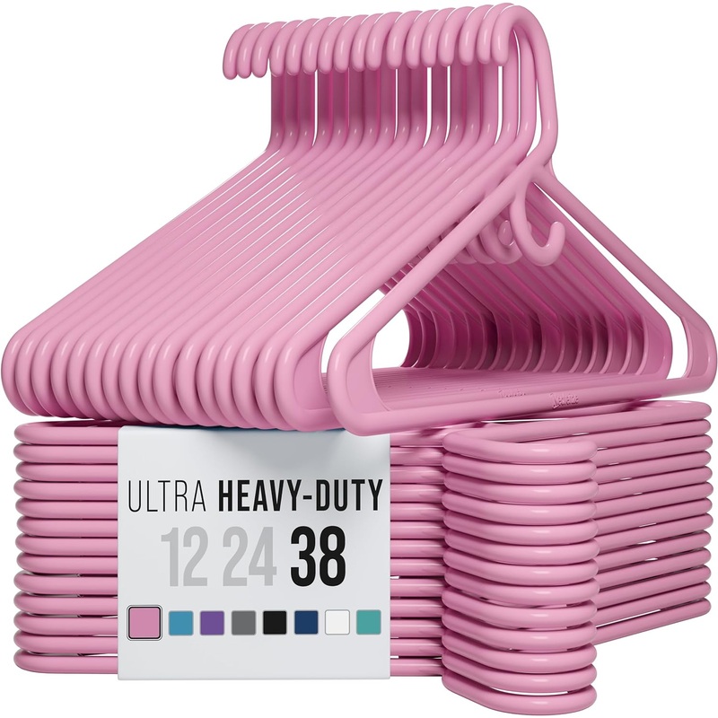 Ultra Heavy Duty Plastic Clothes Hangers  Pink  Durable Coat, Suit and Clothes Hanger. Perchas De Ropa (38 Pack  Pink)