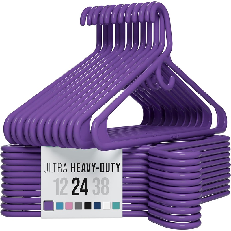 Ultra Heavy Duty Plastic Clothes Hangers  Purple  Durable Coat, Suit and Clothes Hanger. Perchas De Ropa (24 Pack  Purple)