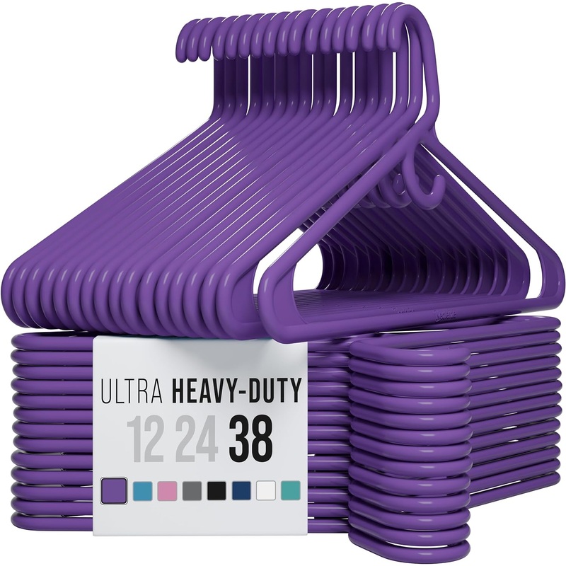 Ultra Heavy Duty Plastic Clothes Hangers  Purple  Durable Coat, Suit and Clothes Hanger. Perchas De Ropa (38 Pack  Purple)