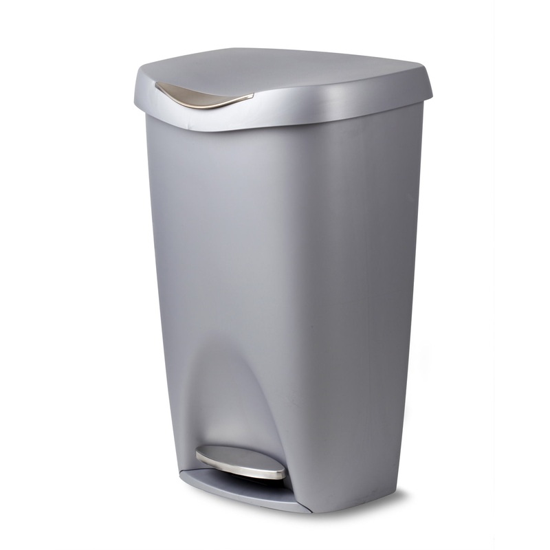 Umbra 13 gal Brim Plastic Step Soft Close Lid Kitchen Trash Can, Nickel