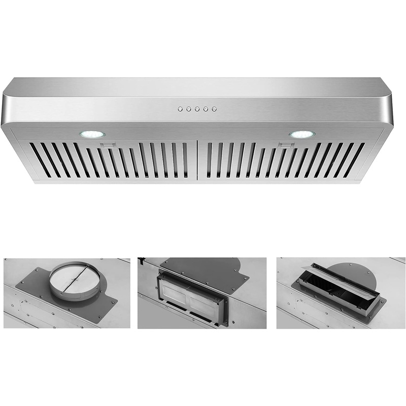 Under Cabinet Range Hood 30 Inch in Black Color, EVERKITCH, Kitchen Vent Hood,Built in Range Hood for Ducted, with Permanent Stainless Steel Filters