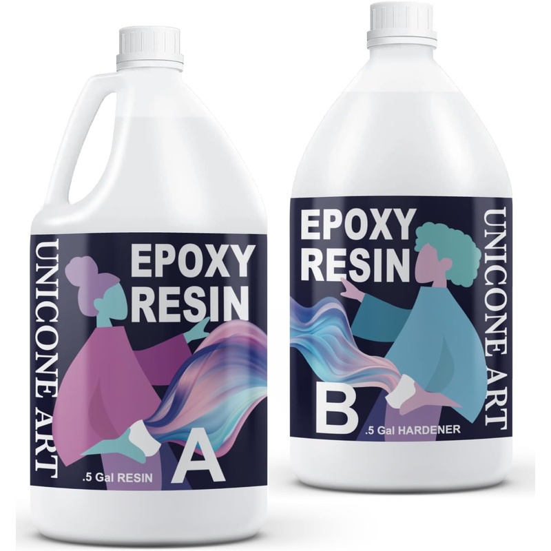 Unicone art Resin Epoxy Craft Kit 1 Gallon Epoxy Resin Kit (.5 Gal Resin + .5 Gal Hardener) High Gloss UV Resistant Odor-Free Art Resin, BPA-Free and Non-Toxic Crystal Clear Formula 1 Gallon