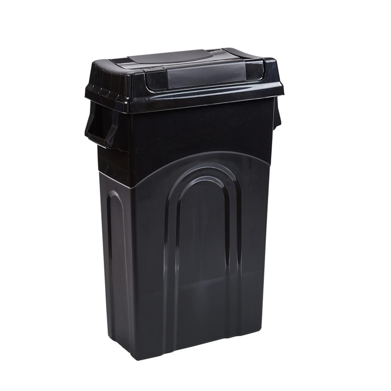 United Solutions Highboy Waste Container with Swing Lid, 23 Gallon, Space Saving Slim Profile and Easy Bag Removal, Handles for Easy Carrying, Indoor/Outdoor Use, Black, 1-Pack, (TI0082)