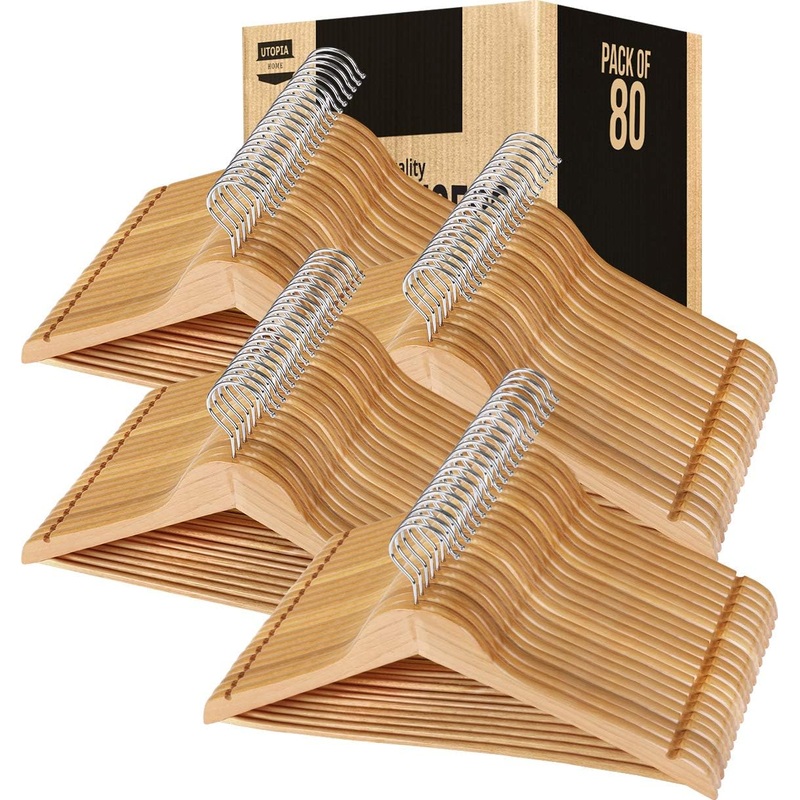 Utopia Home Premium Wooden Hangers 80 Pack  Durable & Slim Coat Hanger  Suit Hangers with 360-Degree Rotatable Hook  Wood Hangers with Shoulder Grooves (Brown Color)