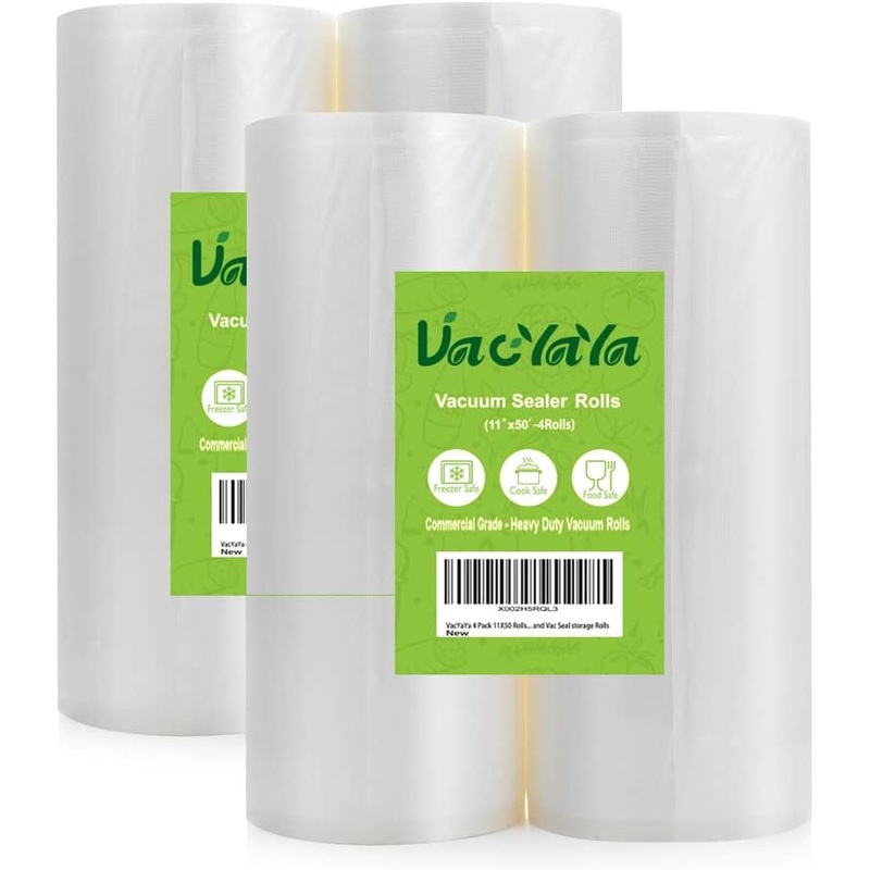 VacYaYa 4 Pack 11X50 Rolls (Total 200 feet) Vacuum Sealer Bags Rolls with BPA Free,Heavy Duty,Great for Sous Vide and Vac Seal storage Rolls