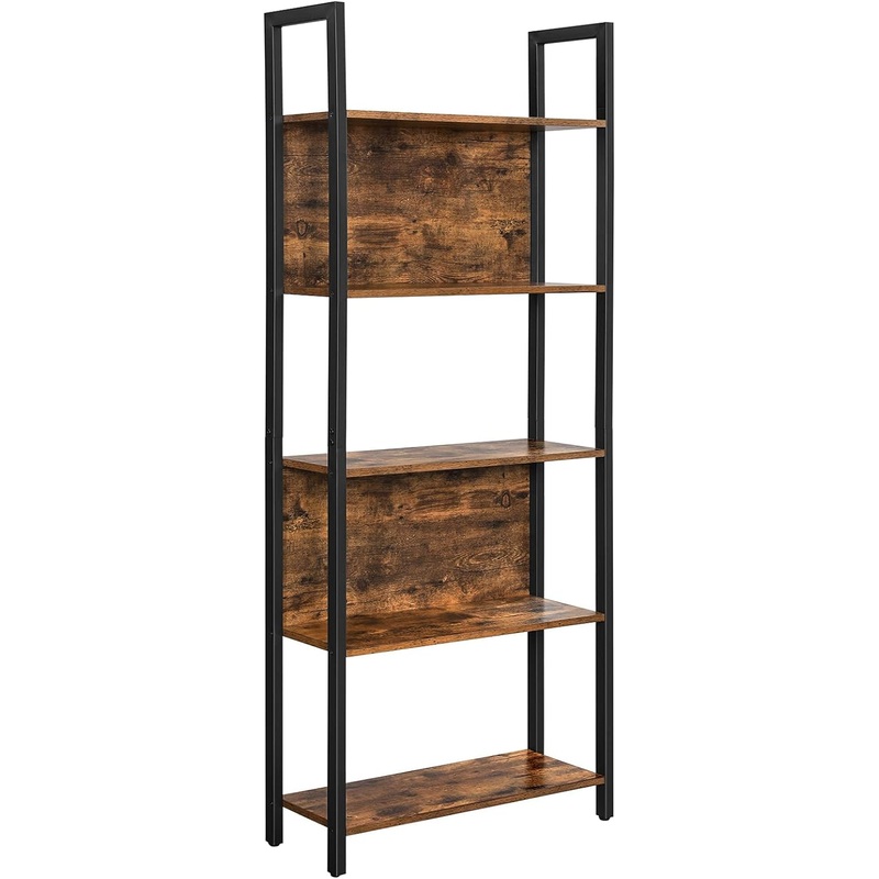 VASAGLE 5-Tier Bookshelf, Book Shelf, Industrial Bookcase, with Steel Frame, for Living Room, Home Office, Bedroom, 9.4 x 24.4 x 65 Inches, Camel Brown and Black ULLS025B50