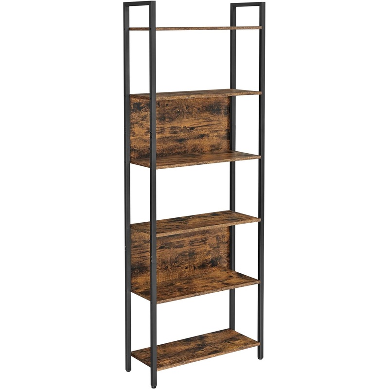 VASAGLE 6-Tier Bookshelf, Book Shelf, Industrial Bookcase, with Steel Frame, for Living Room, Home Office, Bedroom, 9.4 x 24.4 x 73 Inches, Rustic Brown and Black ULLS113B01