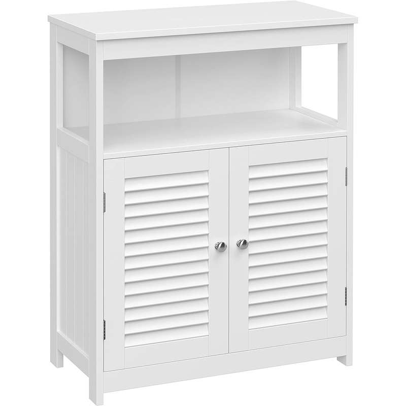 VASAGLE Bathroom Floor Cabinet, Bathroom Storage Cabinet, Freestanding, with Double Shutter Doors and Adjustable Shelf, for Bathroom, Living room, Entryway, Kitchen, White UBBC40WT