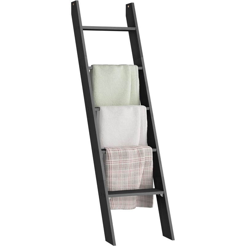 VASAGLE Blanket Ladder Decorative Farmhouse for The Living Room, 5-Tier Ladder Shelf, Ladder Rack for Storage and Decor, Ebony Black ULLS018B56