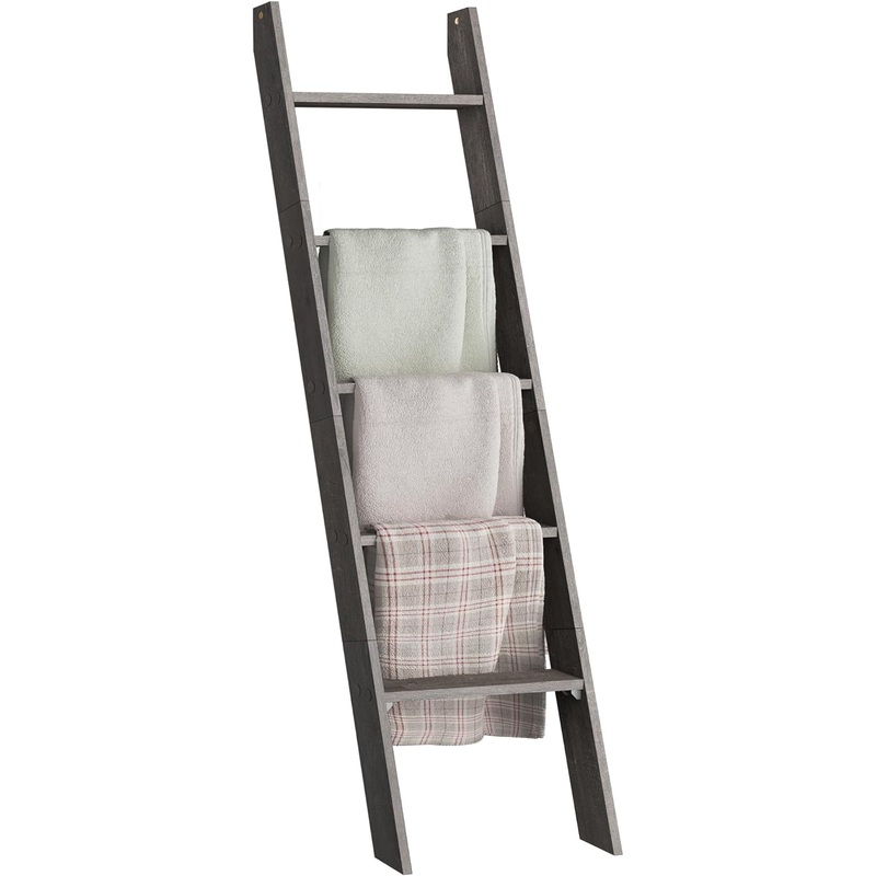 VASAGLE Blanket Ladder Decorative Farmhouse for The Living Room, 5-Tier Ladder Shelf, Ladder Rack for Storage and Decor, Misty Gray ULLS018G68