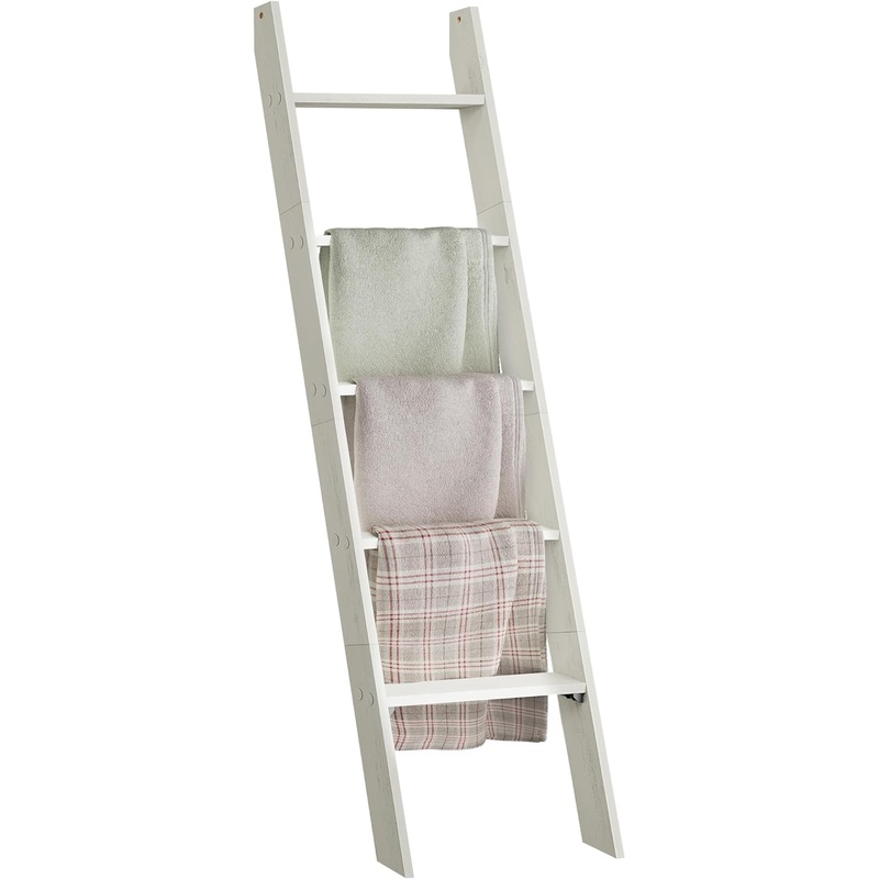 VASAGLE Blanket Ladder Decorative Farmhouse for The Living Room, 5-Tier Ladder Shelf, Ladder Rack for Storage and Decor, Rustic White ULLS018W73
