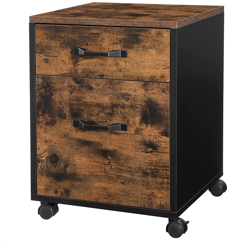 VASAGLE Cabinet with 2 Drawers and Wheels, Rustic Brown