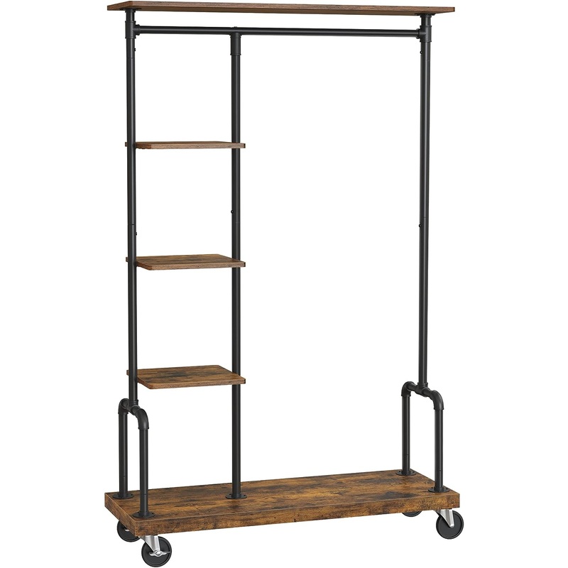 VASAGLE Clothes Rack, Clothing Garment Rack on Wheels, Rolling Clothes Organizer with 5-Tier, Industrial Pipe Style, Rustic Brown UHSR66BX