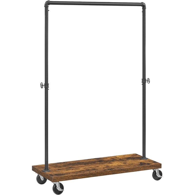 VASAGLE Clothes Rack, Heavy Duty Clothing Rack, Industrial Pipe Style Rolling Garment Rack with Shelf, for Bedroom, Laundry Room, Retail Store, Rustic Brown and Black UHSR65BX